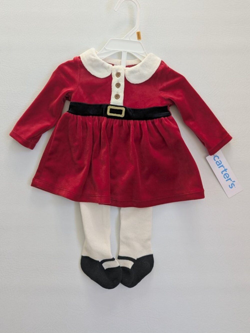 NWT Carters Baby Girl Newborn Santa Dress And Tights Set